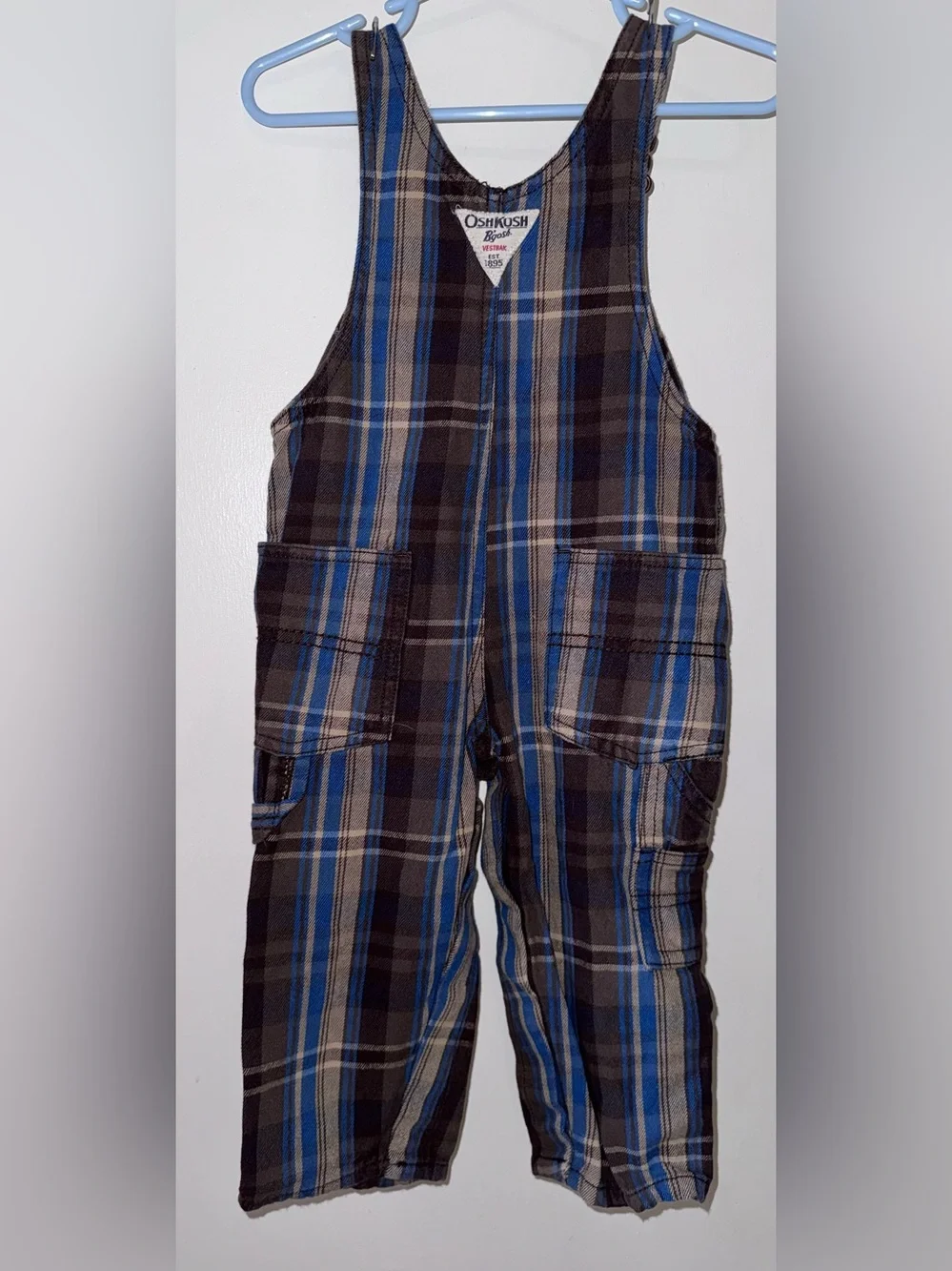 OshKosh B'gosh Blue Plaid Kids Overalls 12 months